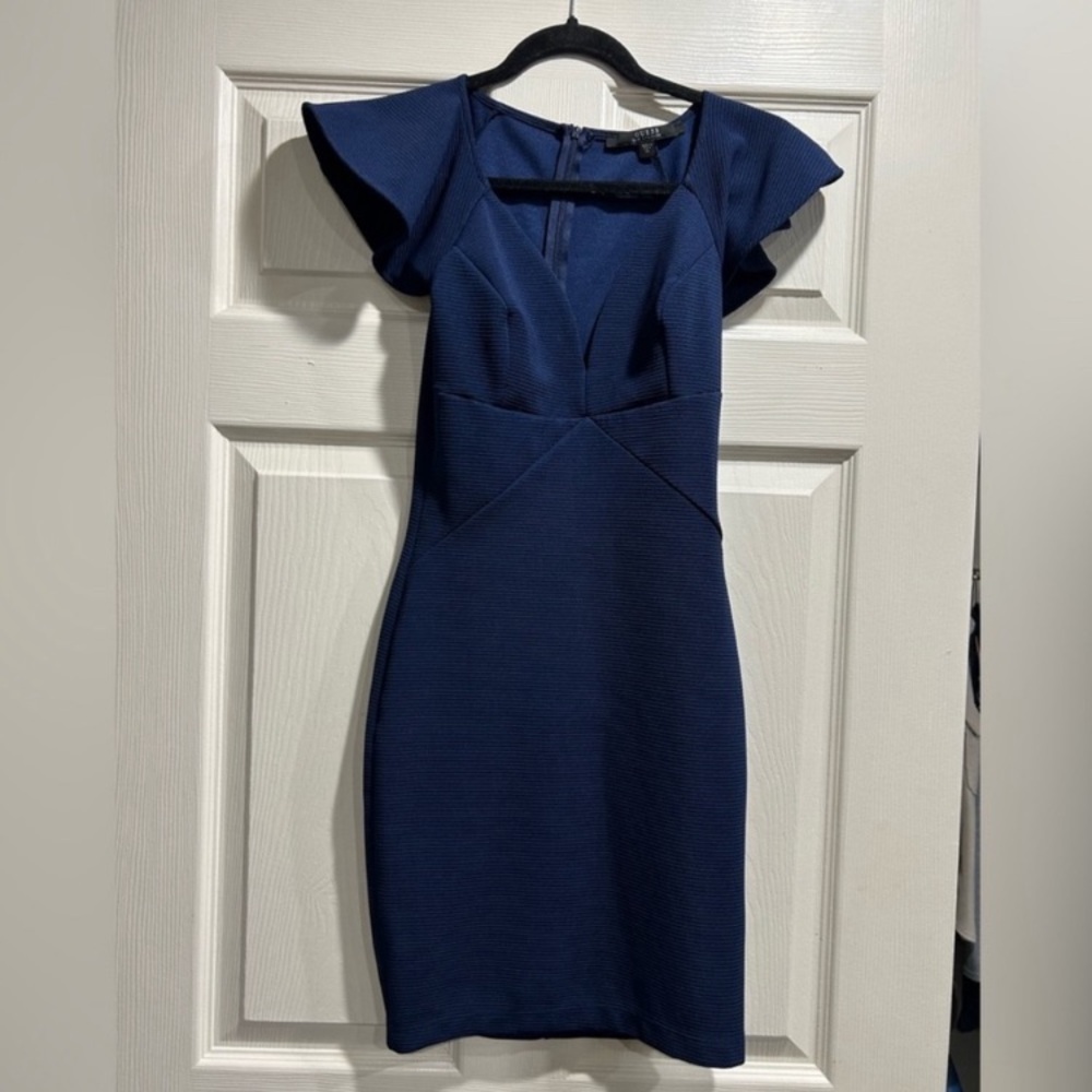 GUESS Navy Flutter Sleeve Sweetheart V Neck Bodycon Dress size XS